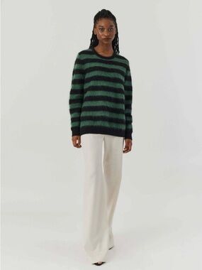 NEW Bella Freud Oversized Orange & Black Striped Mohair Crewneck Sweater